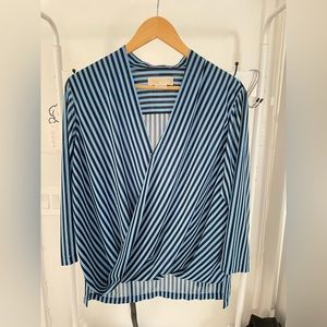 Michael Kors women shirt office black blue strip petite medium